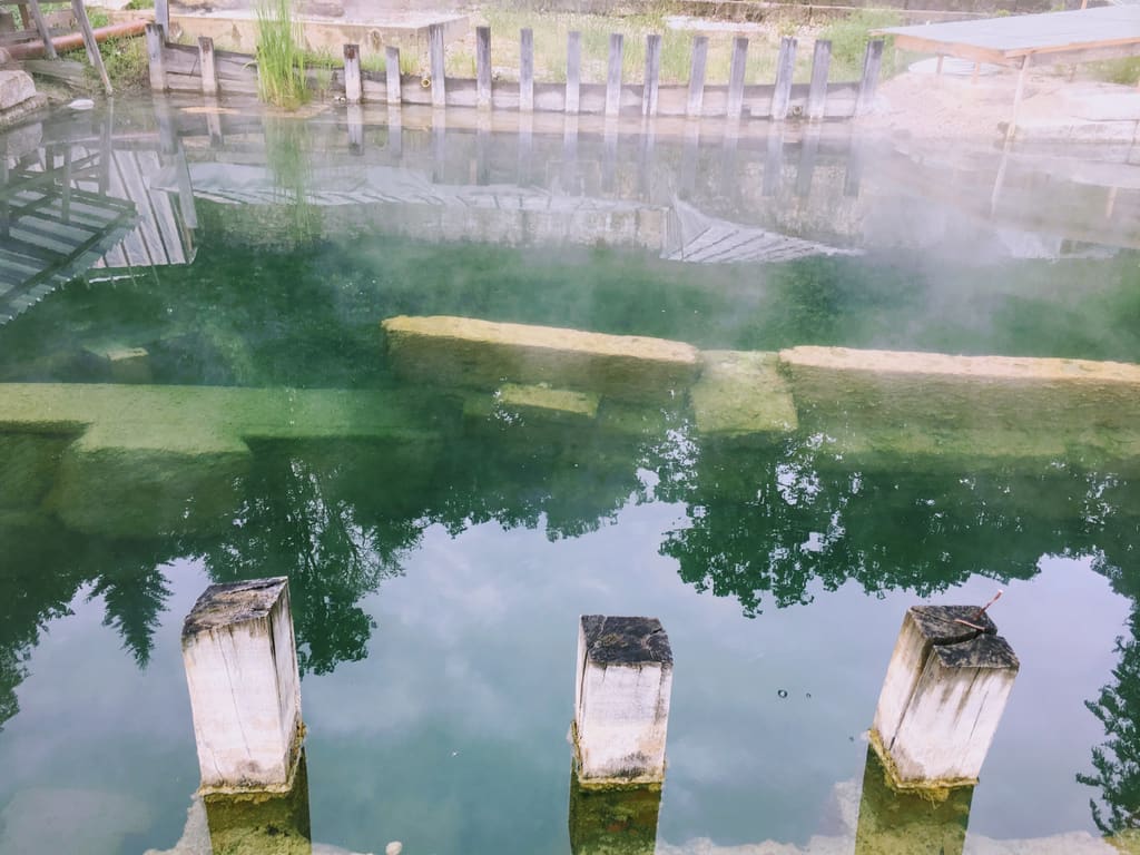 Steam rising over the Roman pool of Aquae Iasae in Varaždinske Toplice
